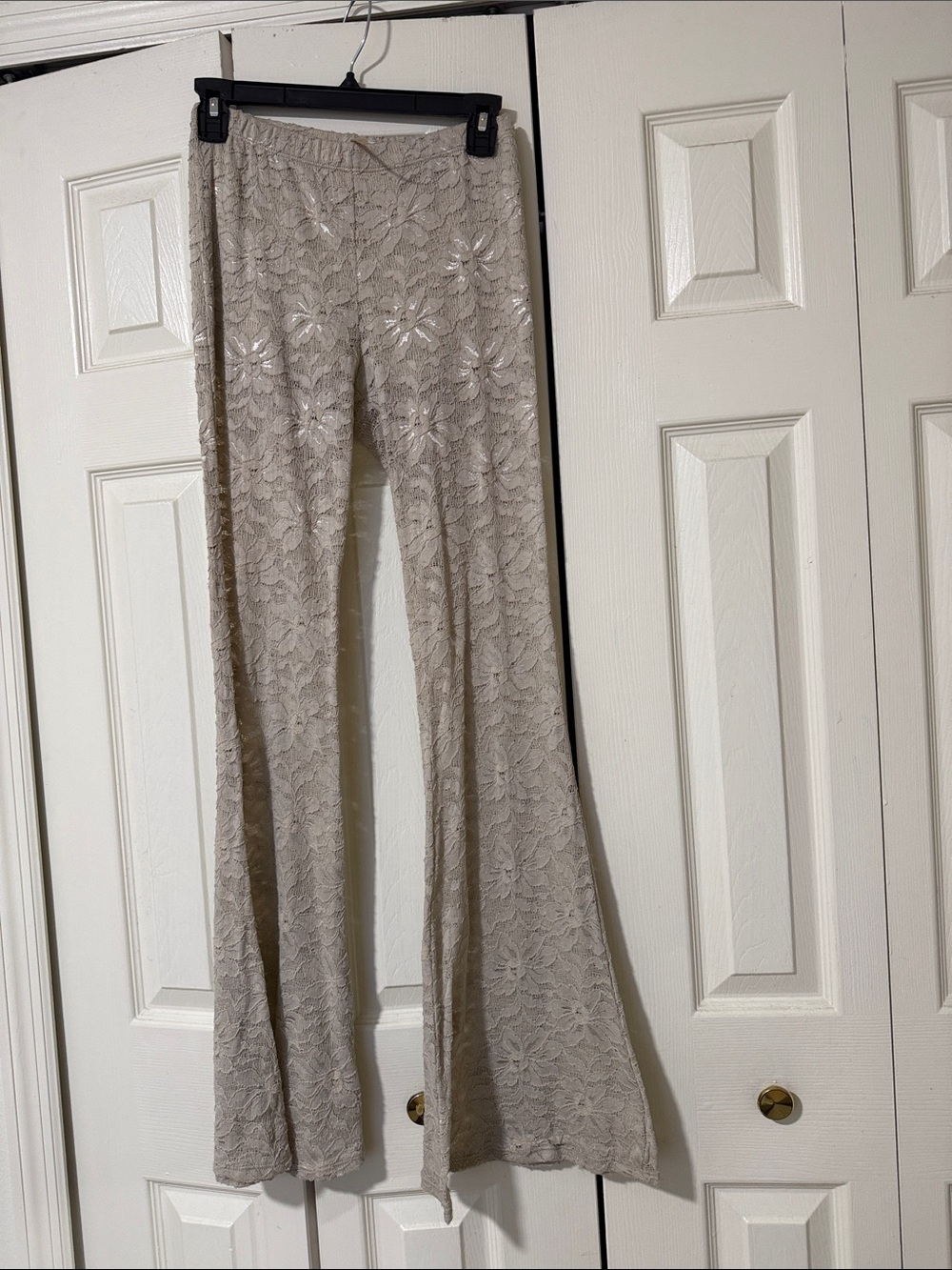 Beige Lace Flare Translucent Pants with shorts - Women's Boot Cut Jumpsuit Style